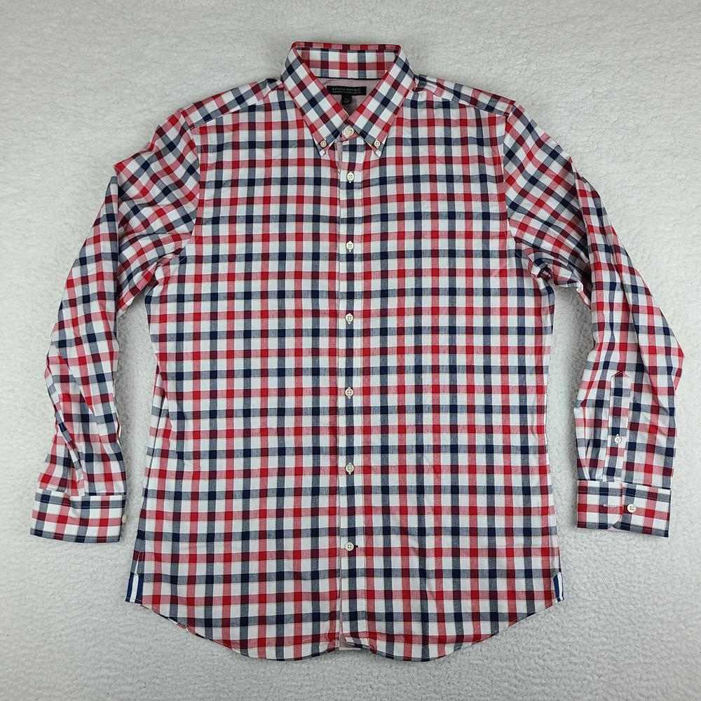 Banana Republic Shirt Mens‎ XL Blue Red Non Iron Tailored Slim Fit Dress